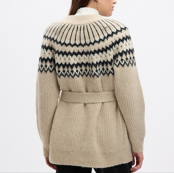 GAP Wool Blend Fair Isle Belted Cardigan - Picture 1 of 7